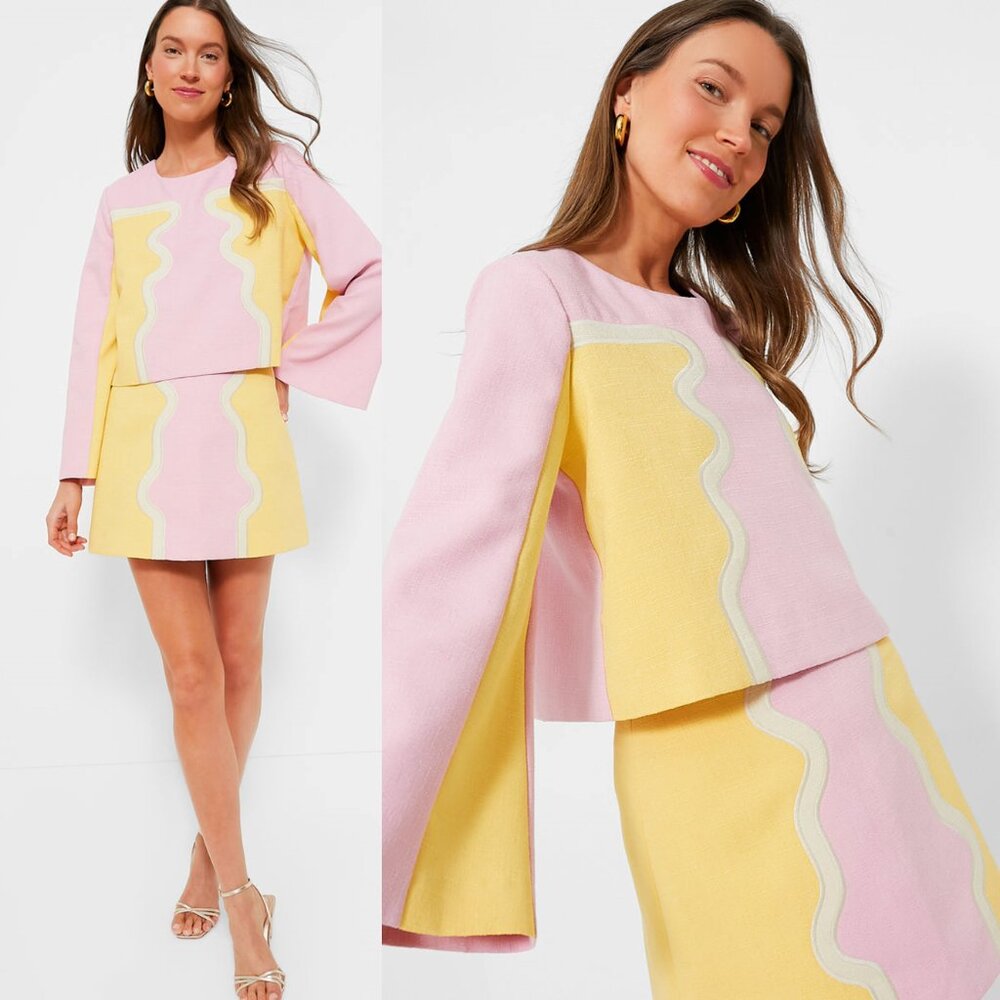 Tuckernuck NEW Pop of Peony Maxine Bell Sleeve Top in Pink and Yellow Size S - Picture 2 of 8